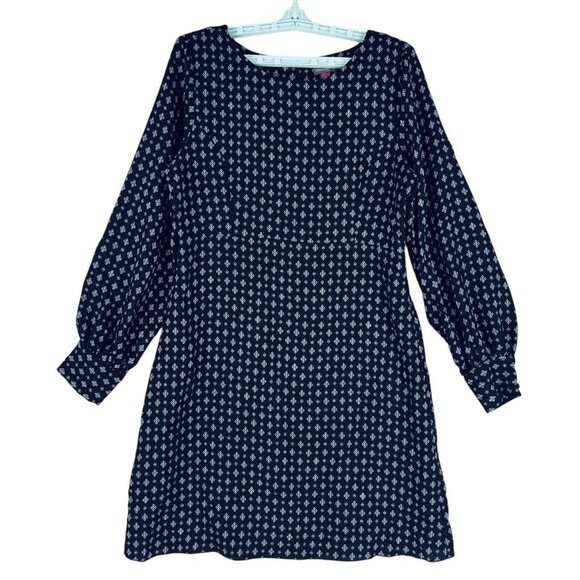 Vince Camuto Women's Navy/White Print Midi Dress Size 10 Long Sleeve Zip Back - Picture 1 of 12